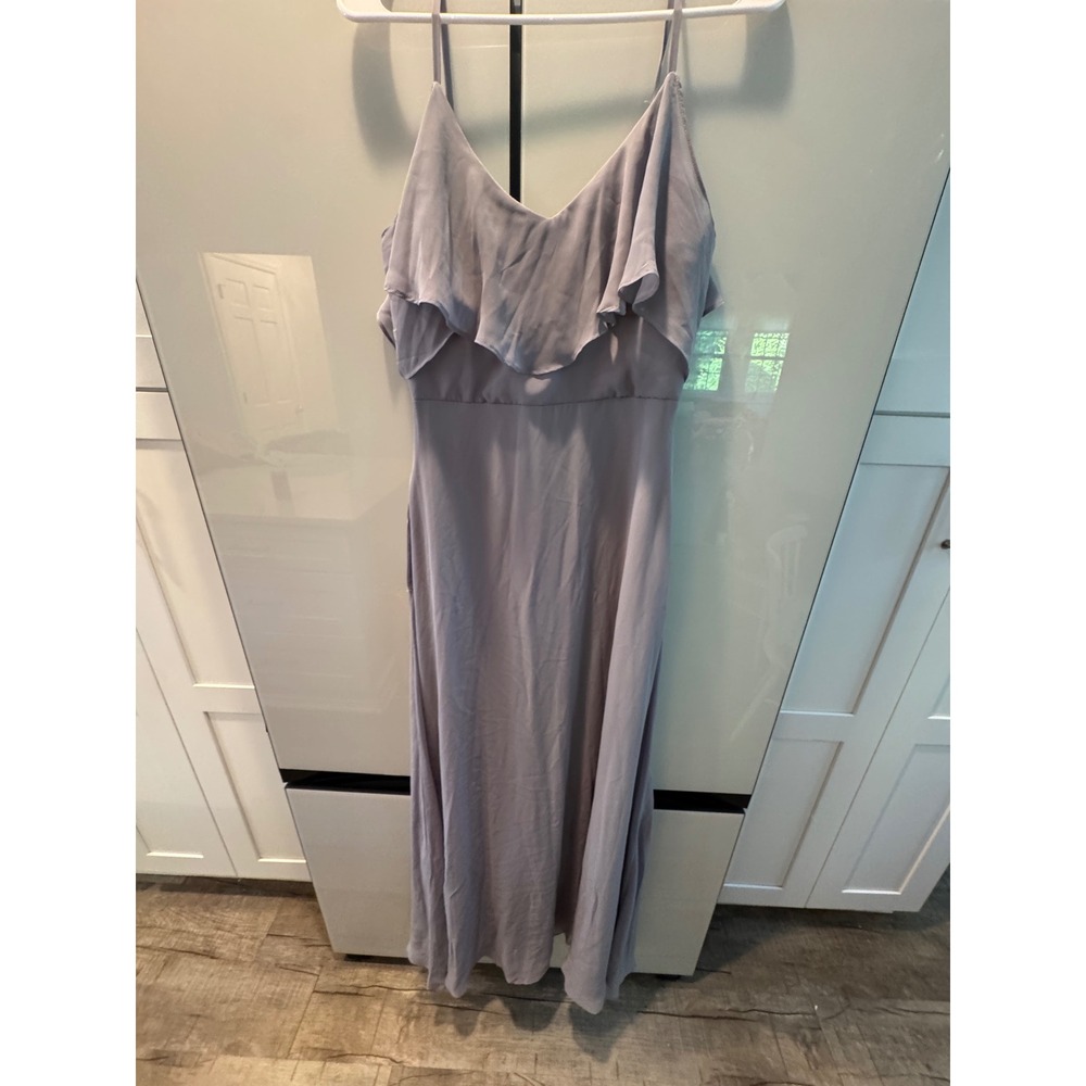 Birdy Grey Lavender Grey Ruffle V-Neck Maxi Bridesmaid Dress Medium
